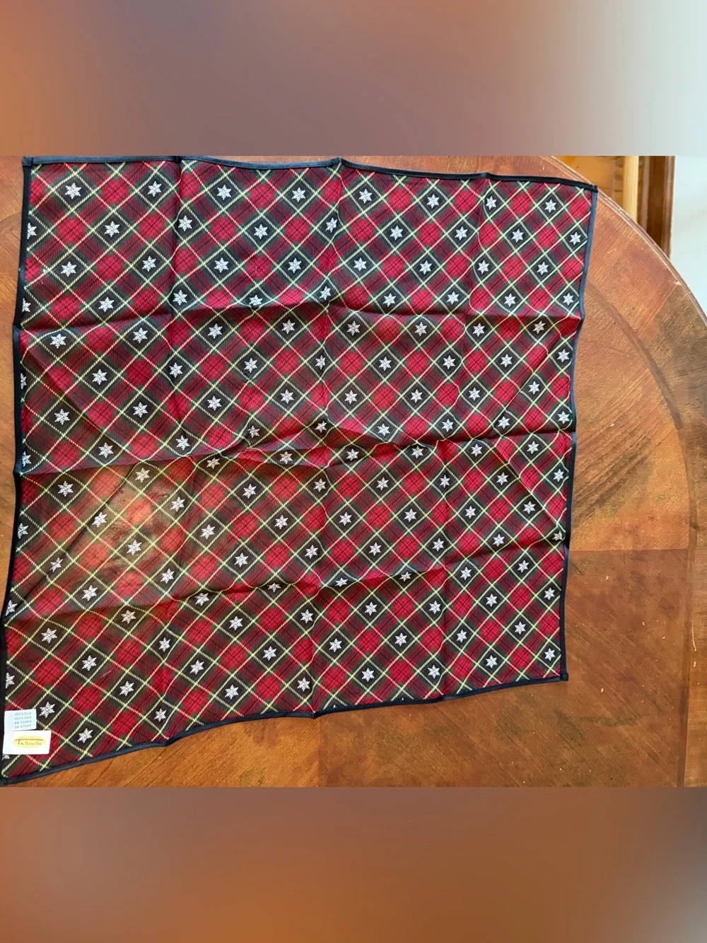 Vintage Talbots 100% Silk Scarf Square Black Red Snowflake Holiday